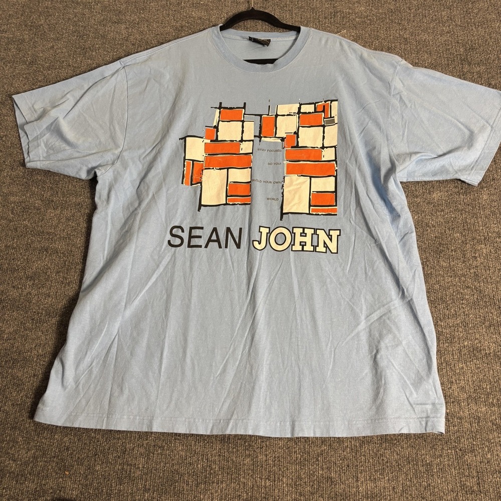 Sean John Shirt Mens 2XL Blue Graphic Stay Focused Build Your World Tee